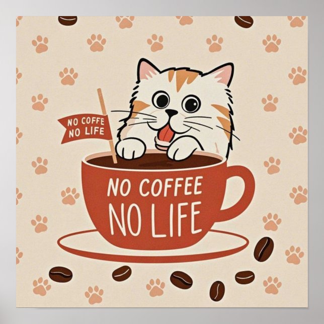 Pequenas pegadas de gato e poster de grãos de café (Frente)