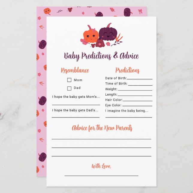 Pequenas Predições de Abóbora e Chá de fraldas de  (Frente/Verso)