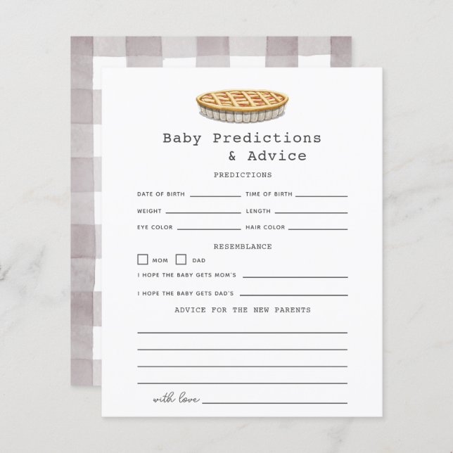 Pequenas Predições e conselhos para bebês de torta (Frente/Verso)