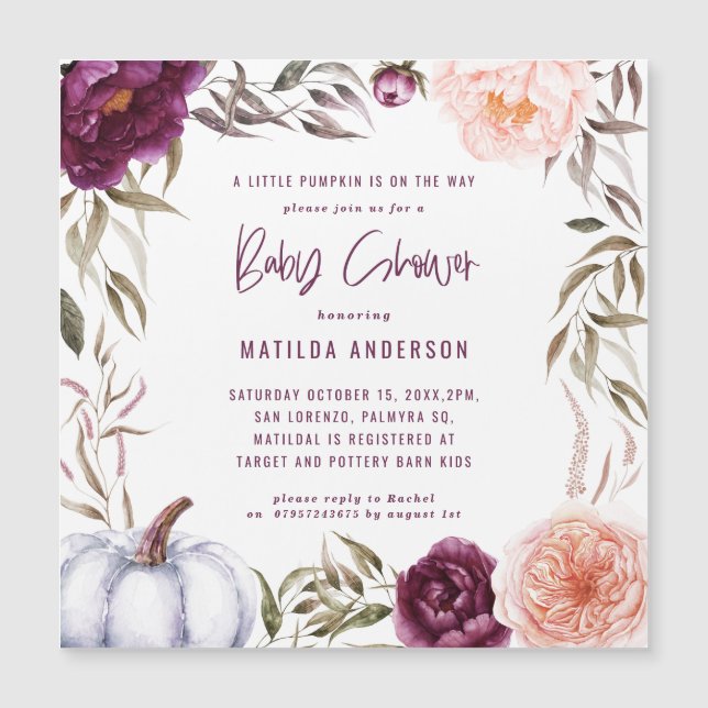 Pequeno abóbora queda aquarela chá de fraldas flor (Frente)