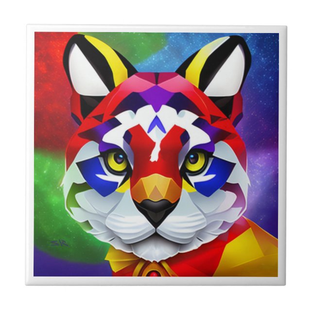 Pequeno azulejo branco Cat de Alexander (Frente)