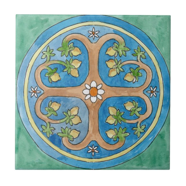 Pequeno azulejo cerâmico estilo siciliano "Árvores (Frente)