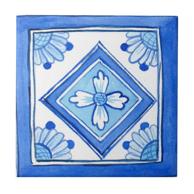 Pequeno azulejo cerâmico Estilo Siciliano P2.Azul (Frente)
