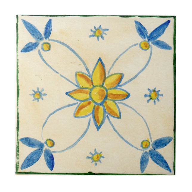 Pequeno azulejo cerâmico estilo siciliano "Rosa" (Frente)