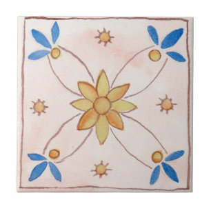 Pequeno azulejo cerâmico estilo siciliano "Rosa"