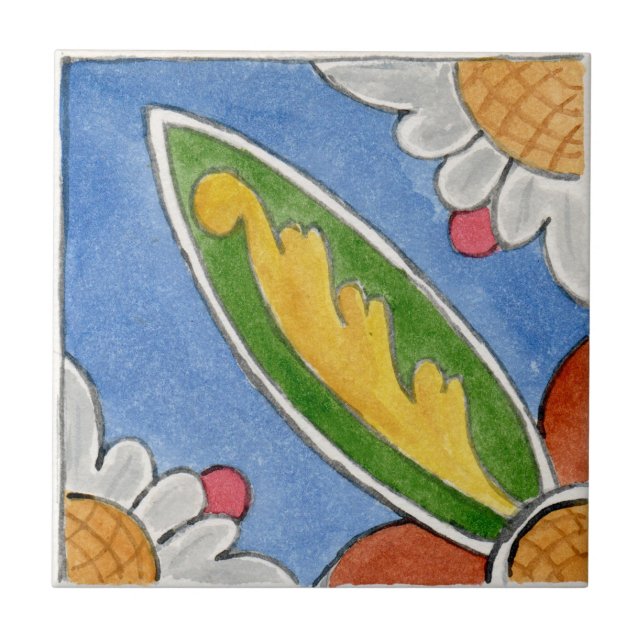 Pequeno azulejo cerâmico inspirado na Sicília "Mar (Frente)