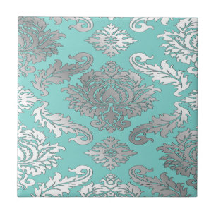 Pequeno Azulejo Damask Azul Teal Chic Elegante