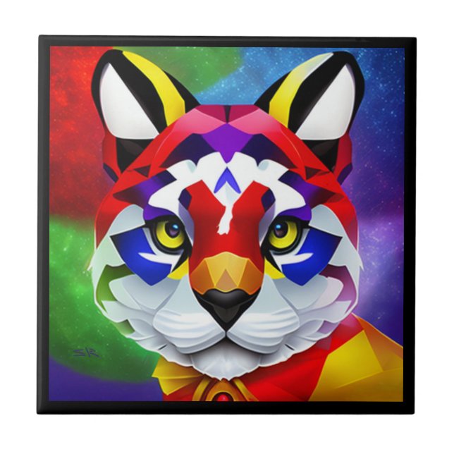 Pequeno azulejo preto Cat de Alexander (Frente)