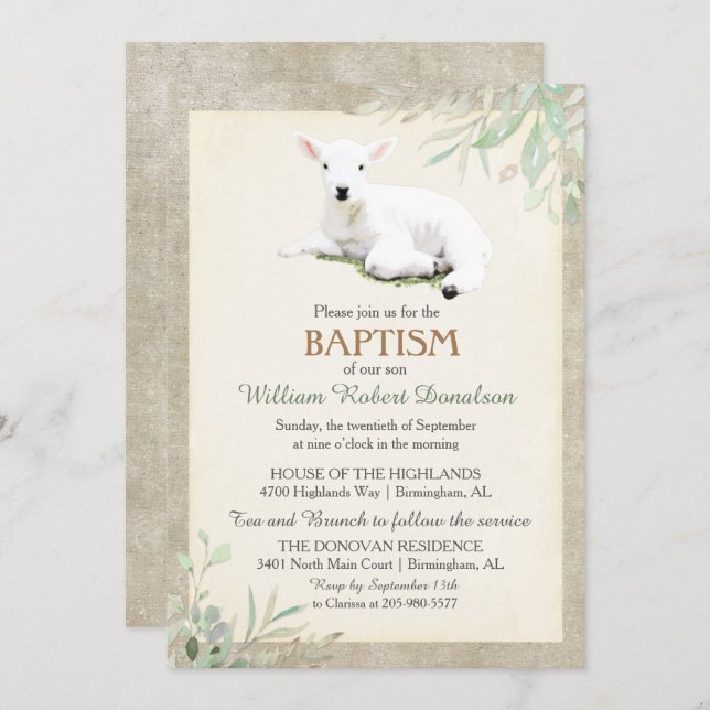 Pequeno Batismo Sexo-Lambe Convite Neutro (Frente/Verso)