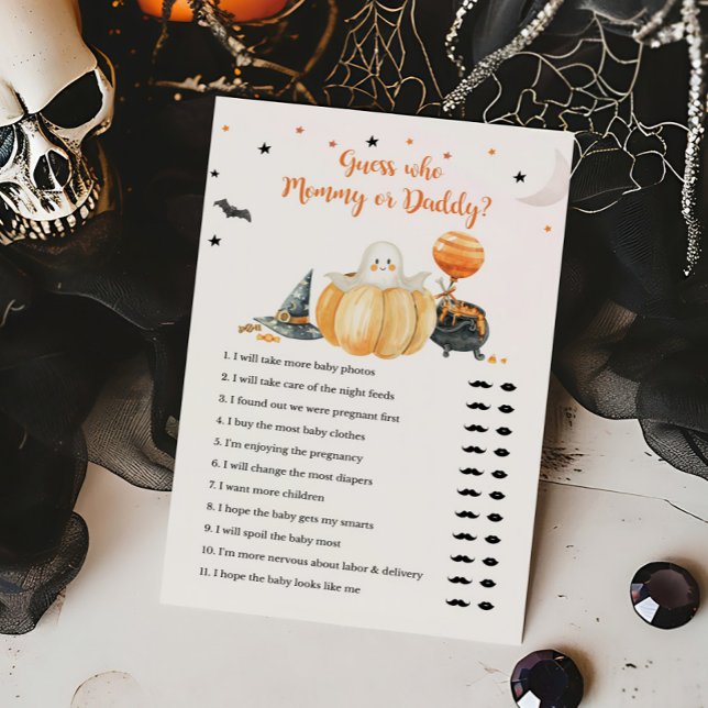 Pequeno Boo Pumpkin adivinha quem Mamãe ou jogo de (Pumpkin Halloween Baby Shower Guess who Mommy or Daddy Game)
