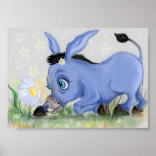 Pequeno burro e Poster de margarida pintando seu t