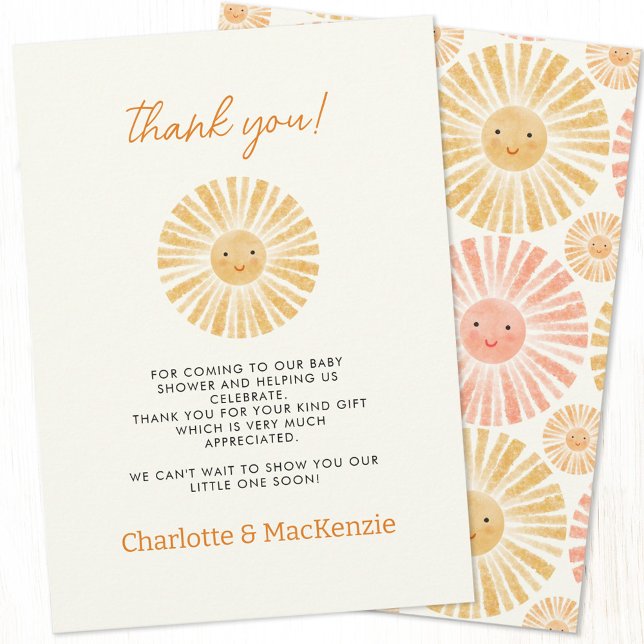 Pequeno Cartões de agradecimentos de Chá de fralda (Little ray of sunshine baby shower thank you card with custom text)
