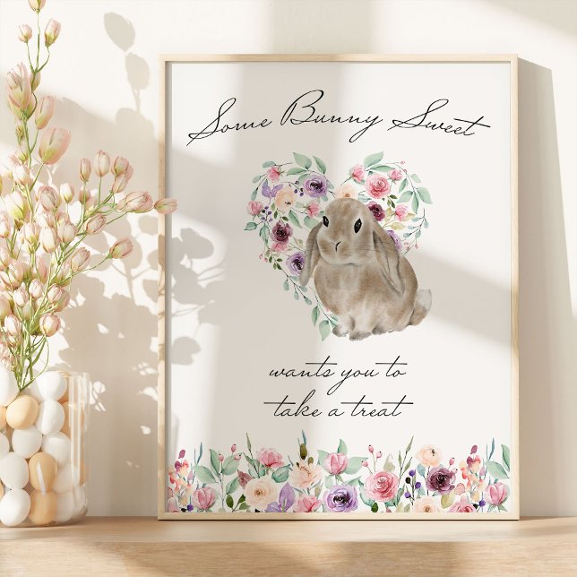 Pequeno Chá de fraldas Coelhinho Favor Poster Mesa (Floral Rabbit Favor Table Sign from my Little Bunny & Little Lamb Baby Shower collection)