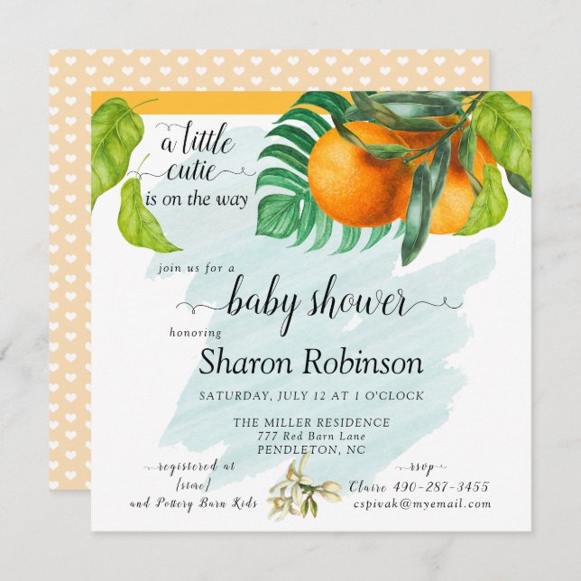 Pequeno Chá de fraldas Cutie Laranja (Frente/Verso)