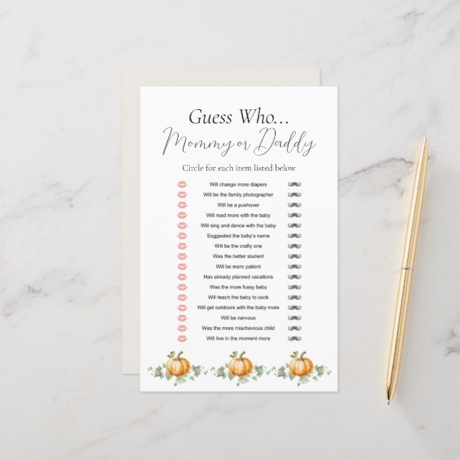 Pequeno Chá de fraldas De Abóbora Adivinha Quem Jo (Frente/Verso In Situ)