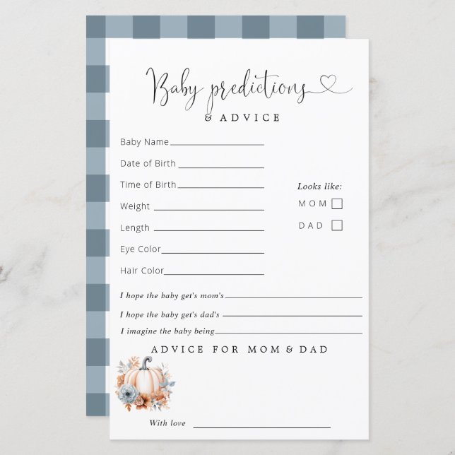 Pequeno Chá de fraldas de Abóbora Recomendações (Frente/Verso)