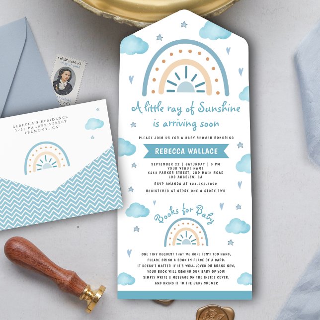 Pequeno Chuveiro de Bebê Azul Boho Arco-Íris Sunsh (Criador carregado)