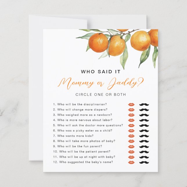 Pequeno Citrus Laranja Adivinha Quem Chá Jogo (Frente)