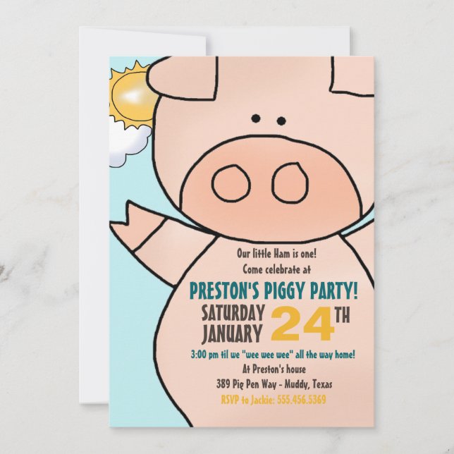 Pequeno Convite de aniversário Piggy (Frente)
