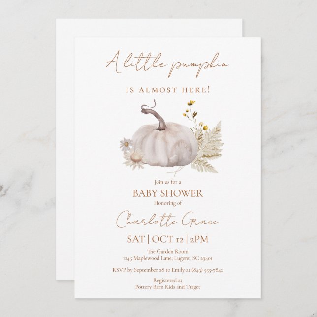 Pequeno Convite para Chá de fraldas de Abóbora (Frente/Verso)