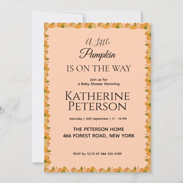 Pequeno Convite para Chá de fraldas de Abóbora (Frente)