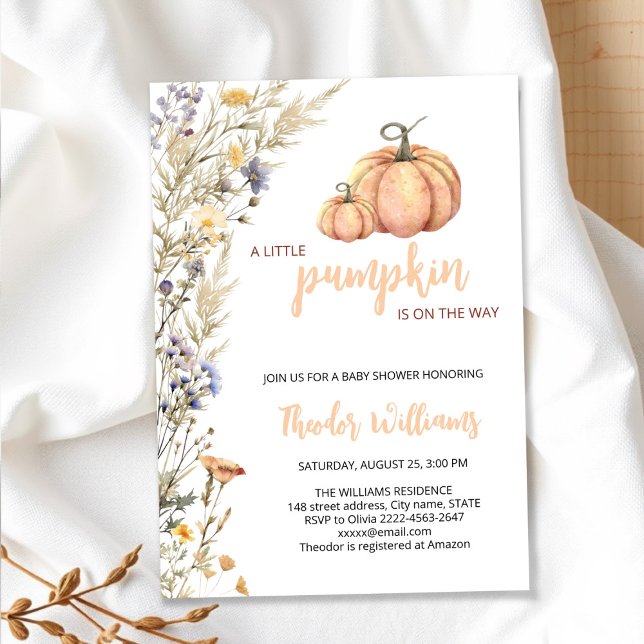 Pequeno Convite para Chá de fraldas de Abóbora | T (Little pumpkin baby shower invitation )