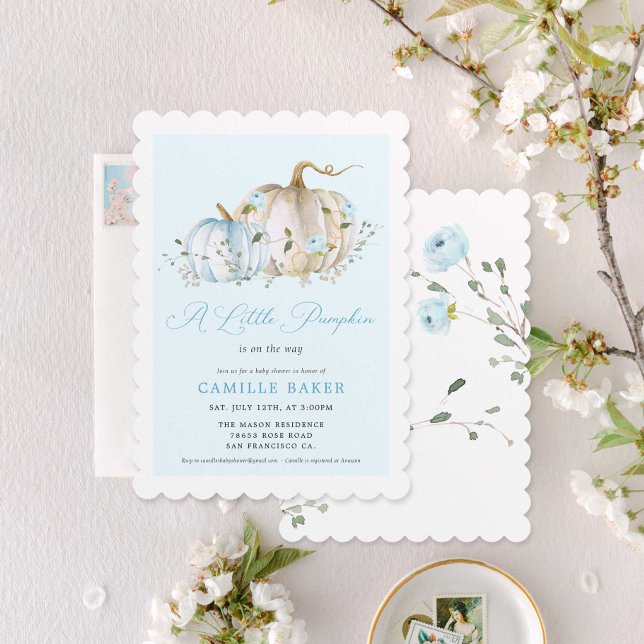 Pequeno Convite para Chá de fraldas de Rapazes de  (A little Pumpkin Boy Autumn Baby Shower Invitation)