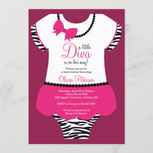 Pequeno Convite para Chá de fraldas Diva, Zebra, R