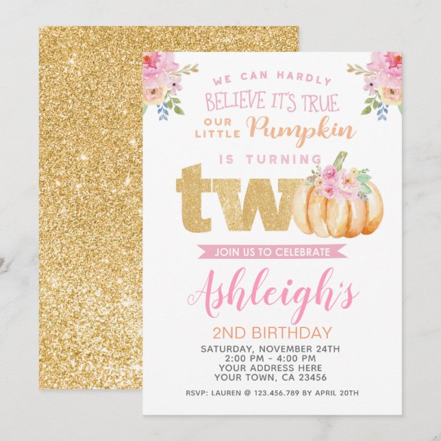 Pequeno Convite para segundo aniversário de Abóbor (Frente/Verso)