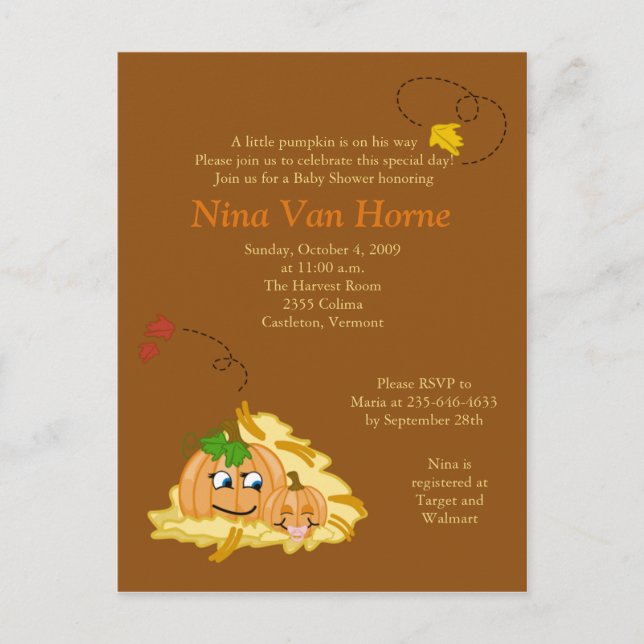 Pequeno e doce convite para Chá de fraldas de abób (Frente)