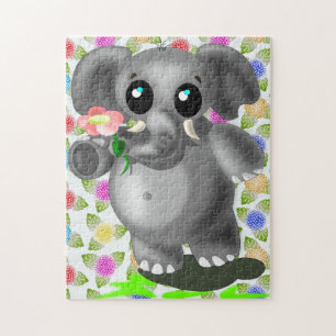 Pequeno Elefante com Quebra-cabeça de Flor Jigsen
