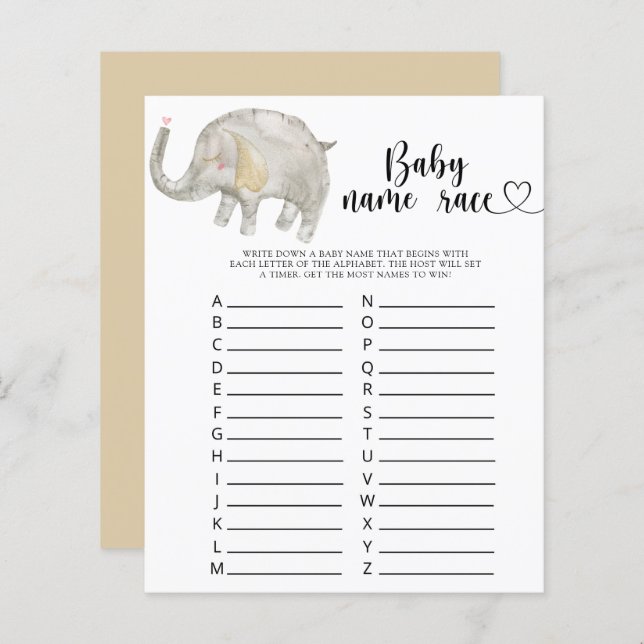 Pequeno elefante - Jogo de corrida do nome do bebê (Frente/Verso)