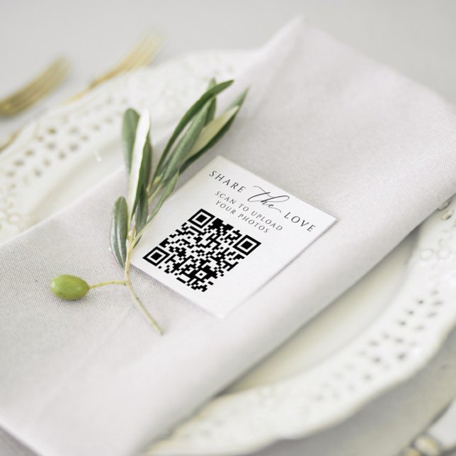 Pequeno Elegante Compartilhe Cartões de Amor com C (Elegant Wedding QR Code Card - Share the Love)