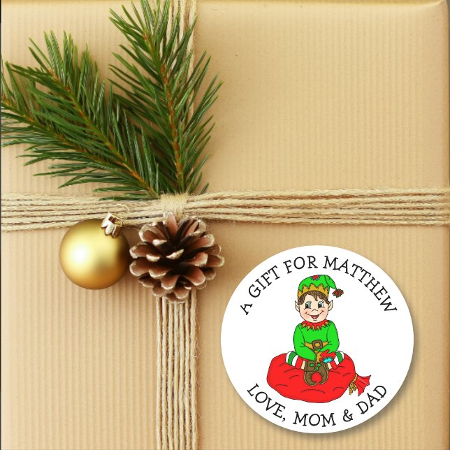 Pequeno Elf Bonito Para e da Etiqueta de Presente (Criador carregado)