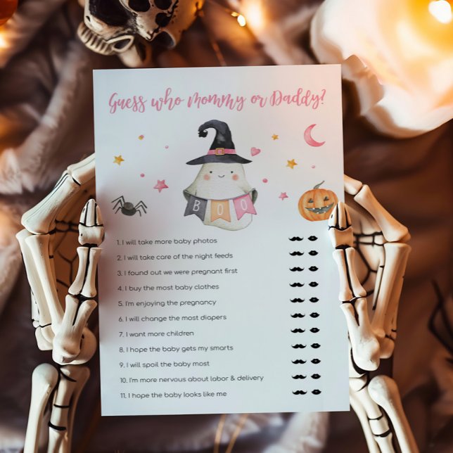 Pequeno Fantasma RosaBoo Adivinha quem Mamãe ou Jo (Little Boo Baby Shower Guess who Mommy or Daddy Game)