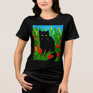 Pequeno Gato Negro em um Jardim de Tulipas