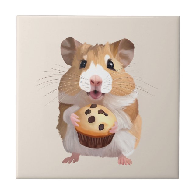Pequeno Hamster Bonito Segurando Um Muffin (Frente)