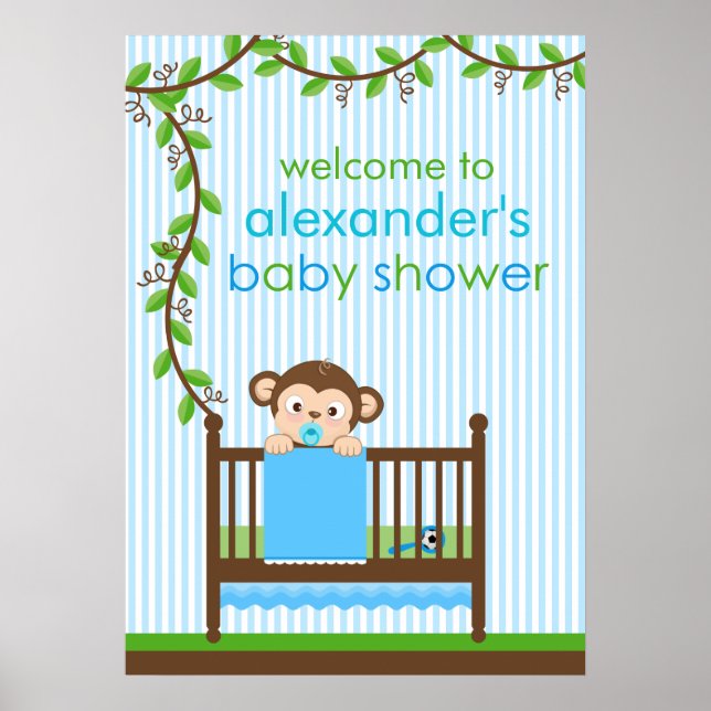 Pequeno macaco num Poster de Chá de fraldas Crib B (Frente)