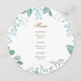 pequeno menu de flores azul pastel