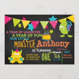 Pequeno monstro virando um convite de aniversário