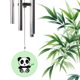 Pequeno Panda Bonito com um Pau de Bambu em Verde