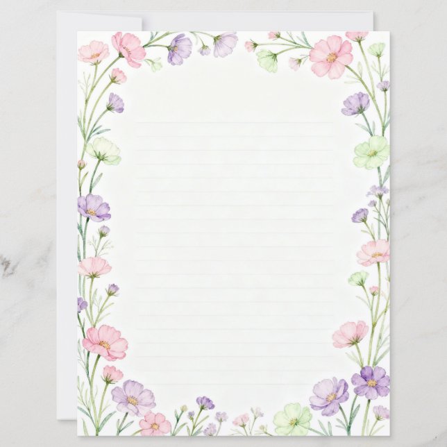Pequeno Papel de Escritório com Flores Rosa e Roxo (Frente)