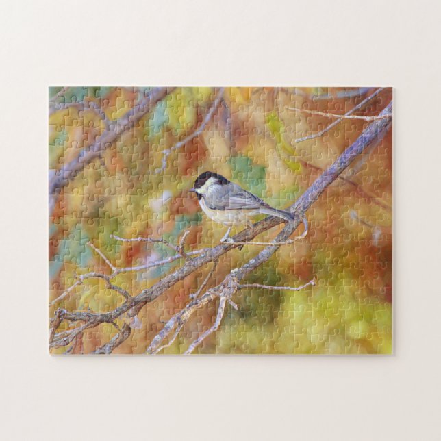 Pequeno Pássaro Chickadee na Quebra-cabeça de Arte (Horizontal)
