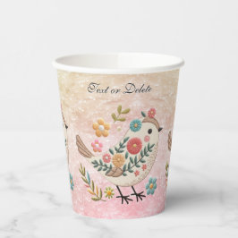 Pequeno Pássaro Sai Flores De Papel Rosa