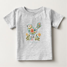 Pequeno Pássaro Verde Floral Deixa Camiseta Bebê