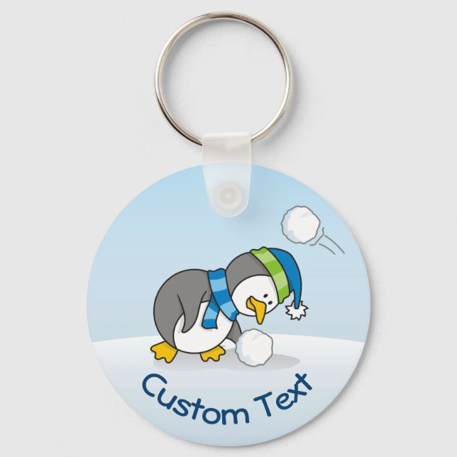 Pequeno pinguim ganhando um Chaveiro de bola de ne (Frente)