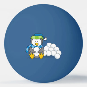Pequeno pinguim sentado com bolas de neve pingue-p