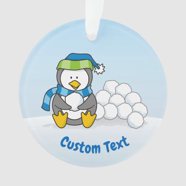 Pequeno pinguim sentado com o ornamento de bolas d (Frente)