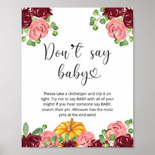 Pequeno pôster floral de abóbora Não diga bebê