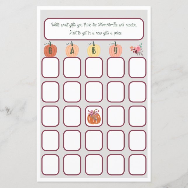 Pequeno Pumpkin Baby Bingo (Frente)